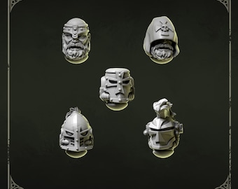 Eternal Pilgrims Heads Set #9 (5 bit pack) | Sculpts by Grey Tide Studio | Wargaming tabletop miniature Kitbash conversion Bitz