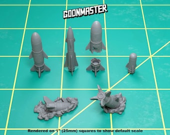 Base Bits - Missiles and Rockets (7 bit pack) | Sculpts by GoonMaster | 32mm Scale | Sci-Fi & Fantasy tabletop miniature Kitbash Base Bitz
