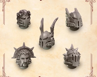Crimson Lords Heads Set #3 (5 bit pack) | Sculpts by Grey Tide Studio | Wargaming tabletop miniature Kitbash conversion Bitz