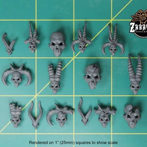 Demon Skulls (15 bit pack) | Sculpts by Zabavka Workshop | 28mm scale | Sci-Fi & Fantasy tabletop miniature Kitbash Base Bitz