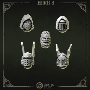 Eternal Pilgrims Heads Set #5 (5 bit pack) | Sculpts by Grey Tide Studio | Wargaming tabletop miniature Kitbash conversion Bitz