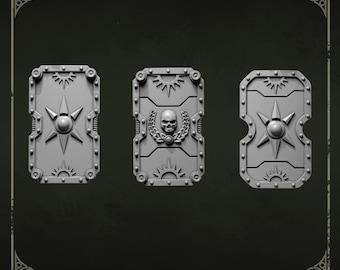 Eternal Pilgrims Shields Set #3 (3 bit pack) | Sculpts by Grey Tide Studio | Wargaming tabletop miniature Kitbash conversion Bitz