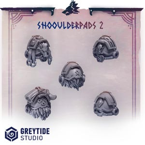 Primal Hounds Shoulder Pads Set #2 (5 bit pack) | Sculpts by Grey Tide Studio | Wargaming tabletop miniature Kitbash conversion Bitz