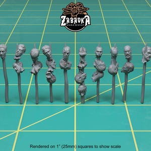 Heads on Pikes (pack de 12 bits) | Sculptures de l'atelier Zabavka | Échelle de 28 mm | Miniature de table science-fiction et fantastique Kitbash Base Bitz