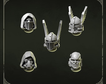 Eternal Pilgrims Heads Set #2 (5 bit pack) | Sculpts by Grey Tide Studio | Wargaming tabletop miniature Kitbash conversion Bitz