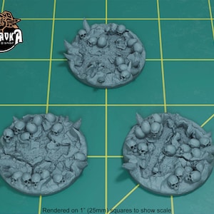 Chaos Skulls Toppers for 40mm Plastic Bases (Set of 3) | Sculpts by Zabavka Workshop | Tabletop/RPG/Wargaming Miniature Bases/Basing