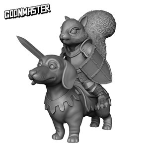 Squirrel Knight on Dachshund Mount Miniature #1 | Sculpt by GoonMaster | Fantasy tabletop RPG miniature