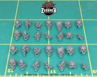 Human Skulls (28 bit pack) | Sculpts by Zabavka Workshop | 28mm scale | Sci-Fi & Fantasy tabletop miniature Kitbash Base Bitz