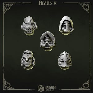 Eternal Pilgrims Heads Set #8 (5 bit pack) | Sculpts by Grey Tide Studio | Wargaming tabletop miniature Kitbash conversion Bitz