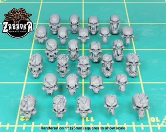 Ork Skulls (27 bit pack) | Sculpts by Zabavka Workshop | 28mm scale | Sci-Fi & Fantasy tabletop miniature Kitbash Base Bitz