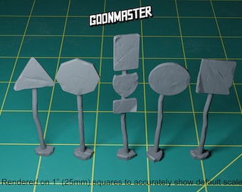 Base Bits - Road or Street Signs (5 bit pack) | Sculpts by GoonMaster | 32mm Scale | Sci-Fi & Fantasy tabletop miniature Kitbash Base Bitz
