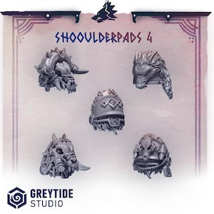 Primal Hounds Shoulder Pads Set #4 (5 bit pack) | Sculpts by Grey Tide Studio | Wargaming tabletop miniature Kitbash conversion Bitz