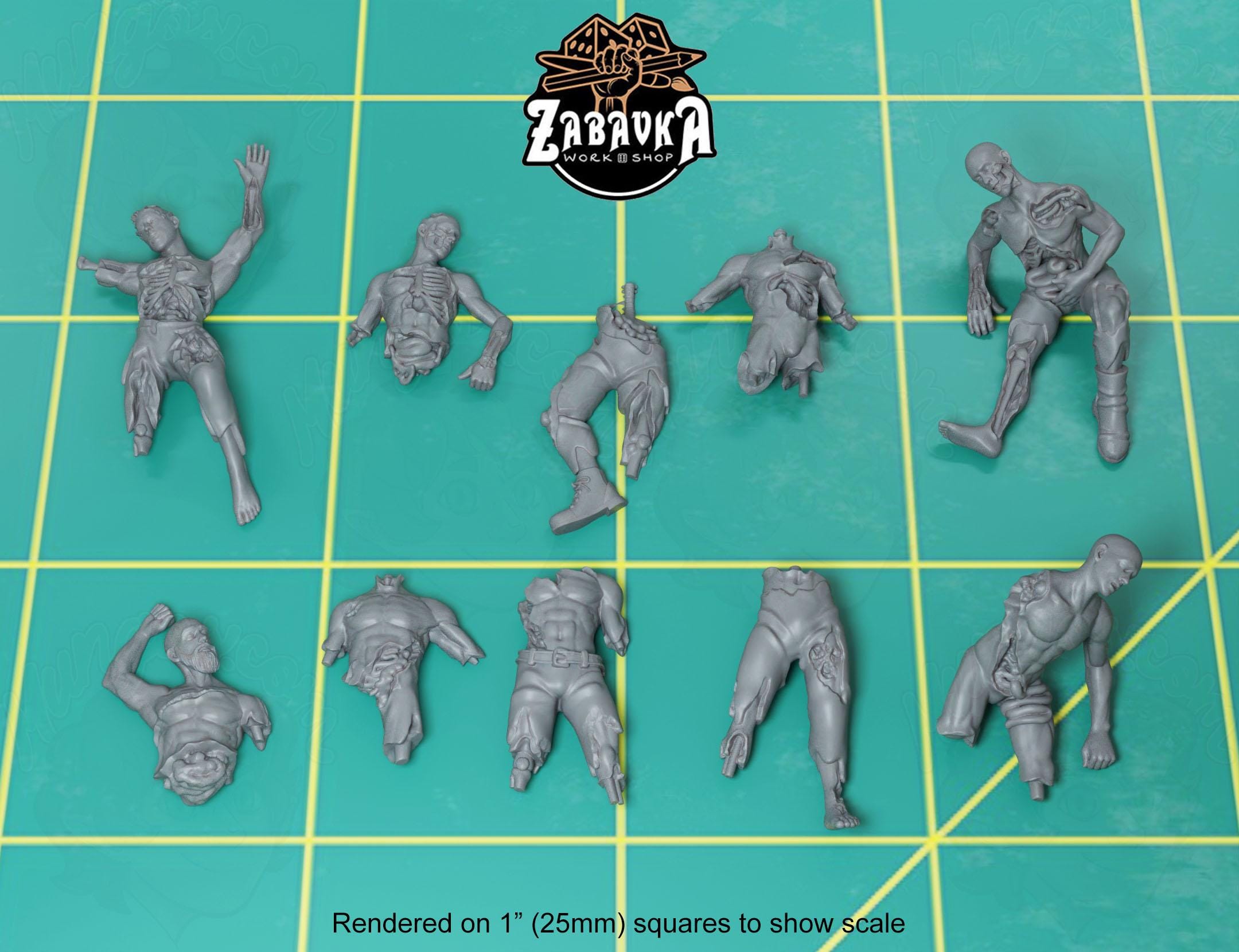Dead Dismembered Men (10 bit pack) | Sculpts by Zabavka Workshop | 28mm scale | Sci-Fi & Fantasy tabletop miniature Kitbash Base Bitz
