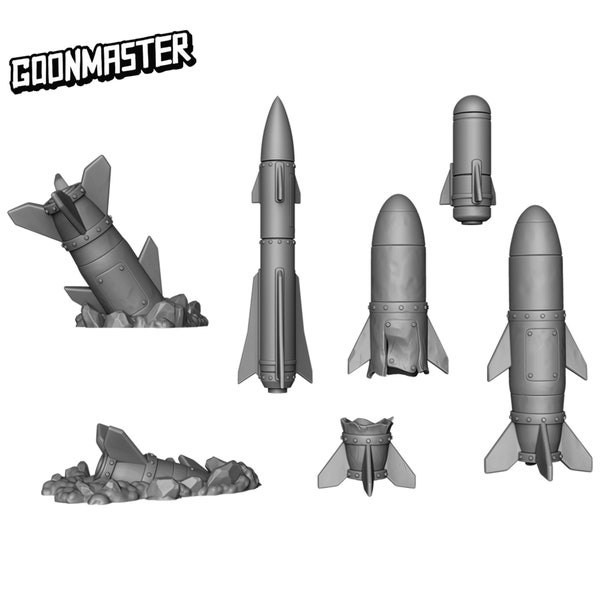 Base Bits - Missiles and Rockets (7 bit pack) | Sculpts by GoonMaster | Sci-Fi & Fantasy tabletop miniature Kitbash Base Bits