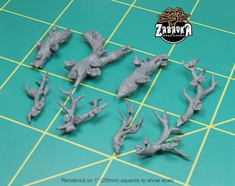 Fallen Shroomy Branches (8 bit pack) | Sculpts by Zabavka Workshop | 28mm scale | Sci-Fi & Fantasy tabletop miniature Kitbash Base Bitz