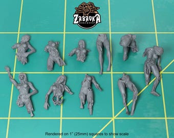 Dead Dismembered Women (10 bit pack) | Sculpts by Zabavka Workshop | 28mm scale | Sci-Fi & Fantasy tabletop miniature Kitbash Base Bitz