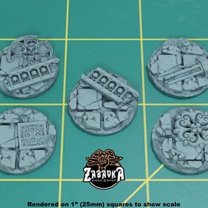 Ruined Gothic Temple Toppers for 25mm Plastic Bases (Set of 5) | Sculpts by Zabavka Workshop | Tabletop/RPG/Wargaming Miniature Bases/Basing
