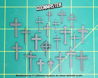 Crucifix/Crosses (21 piece basing bit pack) | Sculpts by GoonMaster | 32mm Scale | Sci-Fi & Fantasy tabletop miniature Kitbash Base Bitz