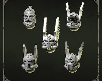 Eternal Pilgrims Heads Set #6 (5 bit pack) | Sculpts by Grey Tide Studio | Wargaming tabletop miniature Kitbash conversion Bitz