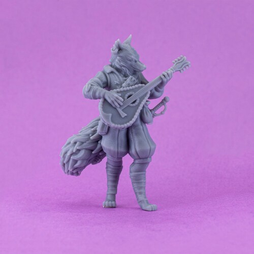 Kitsune Bard w/ Lyre Mini 32mm 28mm Resin Miniature Dungeons and