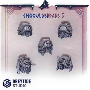 Primal Hounds Shoulder Pads Set #3 (5 bit pack) | Sculpts by Grey Tide Studio | Wargaming tabletop miniature Kitbash conversion Bitz