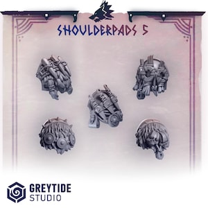 Primal Hounds Shoulder Pads Set #5 (5 bit pack) | Sculpts by Grey Tide Studio | Wargaming tabletop miniature Kitbash conversion Bitz