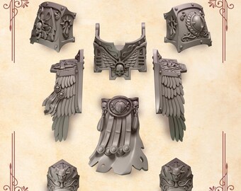 Crimson Lords Ancient Armor #1 (8 bit pack) | Sculpts by Grey Tide Studio | Wargaming tabletop miniature Kitbash conversion Bitz