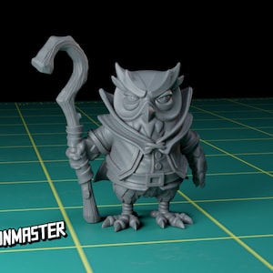 Owlfolk Wizard/Mage miniature with Staff | Sculpt by GoonMaster | Fantasy tabletop RPG miniature