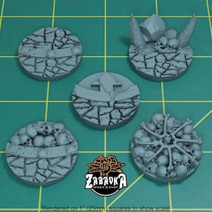 Temple of Skulls Toppers for 32mm Plastic Bases #2 (Set of 5) | Sculpts by Zabavka Workshop | Tabletop/RPG/Wargaming Miniature Bases/Basing