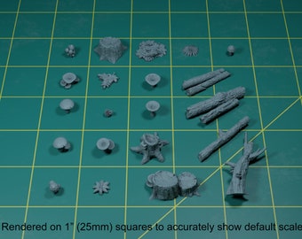 Basing/Diorama Bits - Lush Forest (21 bit pack) | Sculpts by Zabavka Workshop | Sci-Fi & Fantasy tabletop RPG miniature Base Bits