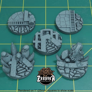 Temple of Skulls Toppers for 32mm Plastic Bases #1 (Set of 5) | Sculpts by Zabavka Workshop | Tabletop/RPG/Wargaming Miniature Bases/Basing