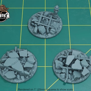 Destroyed City Rubble Toppers for 40mm Plastic Bases (Set of 3) | Sculpts by Zabavka Workshop | Tabletop/RPG/Wargaming Miniature Basing