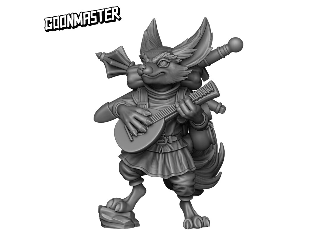 Kitsune/fennec Fox Bard Miniature Sculpt by Goonmaster Fantasy Tabletop