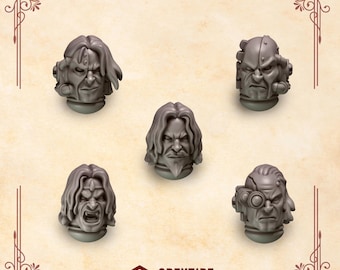 Crimson Lords Heads Set #2 (5 bit pack) | Sculpts by Grey Tide Studio | Wargaming tabletop miniature Kitbash conversion Bitz