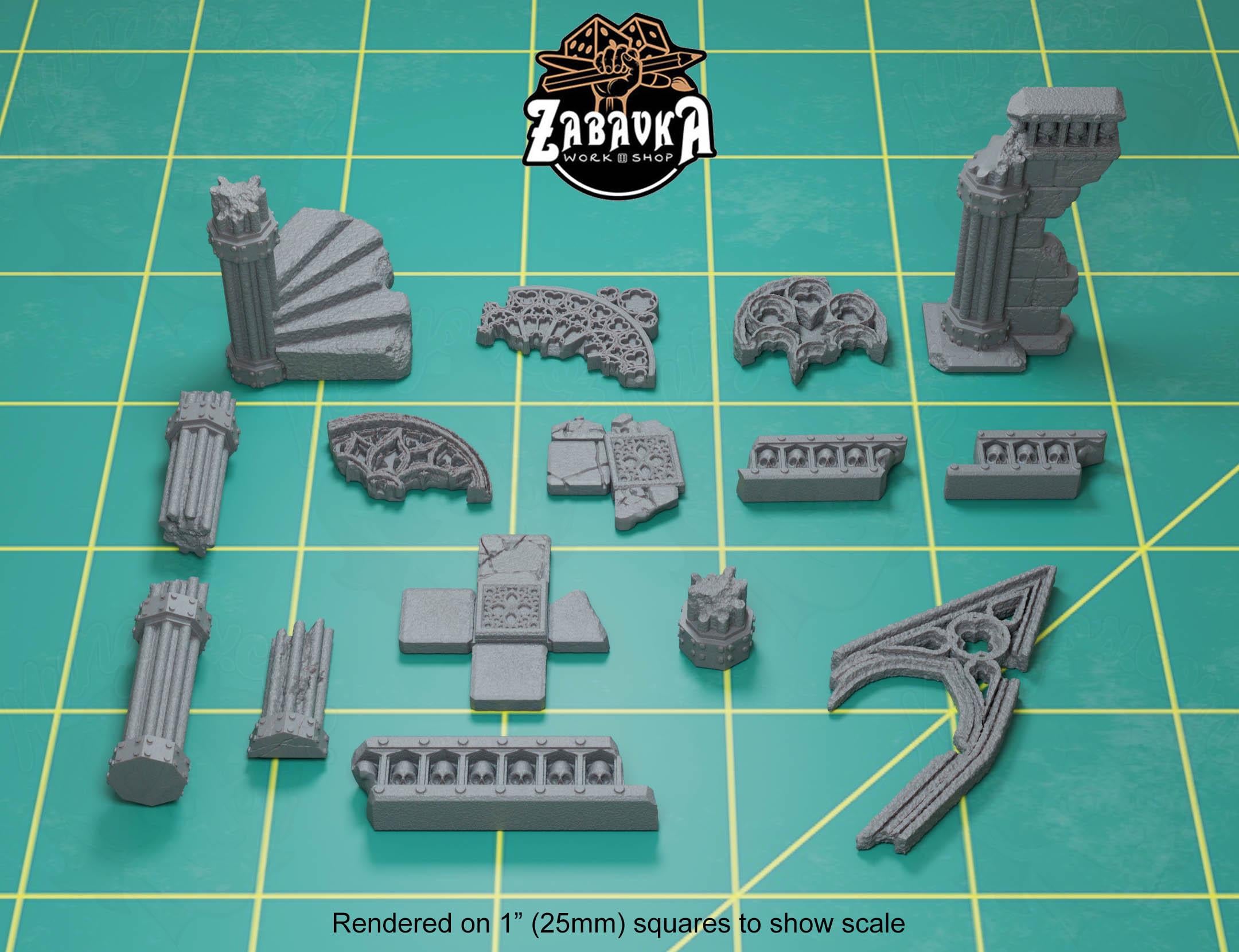 INFESTED CORNER RUINS - 28mm Tyranid 3D Printed Terrain for Tabletop