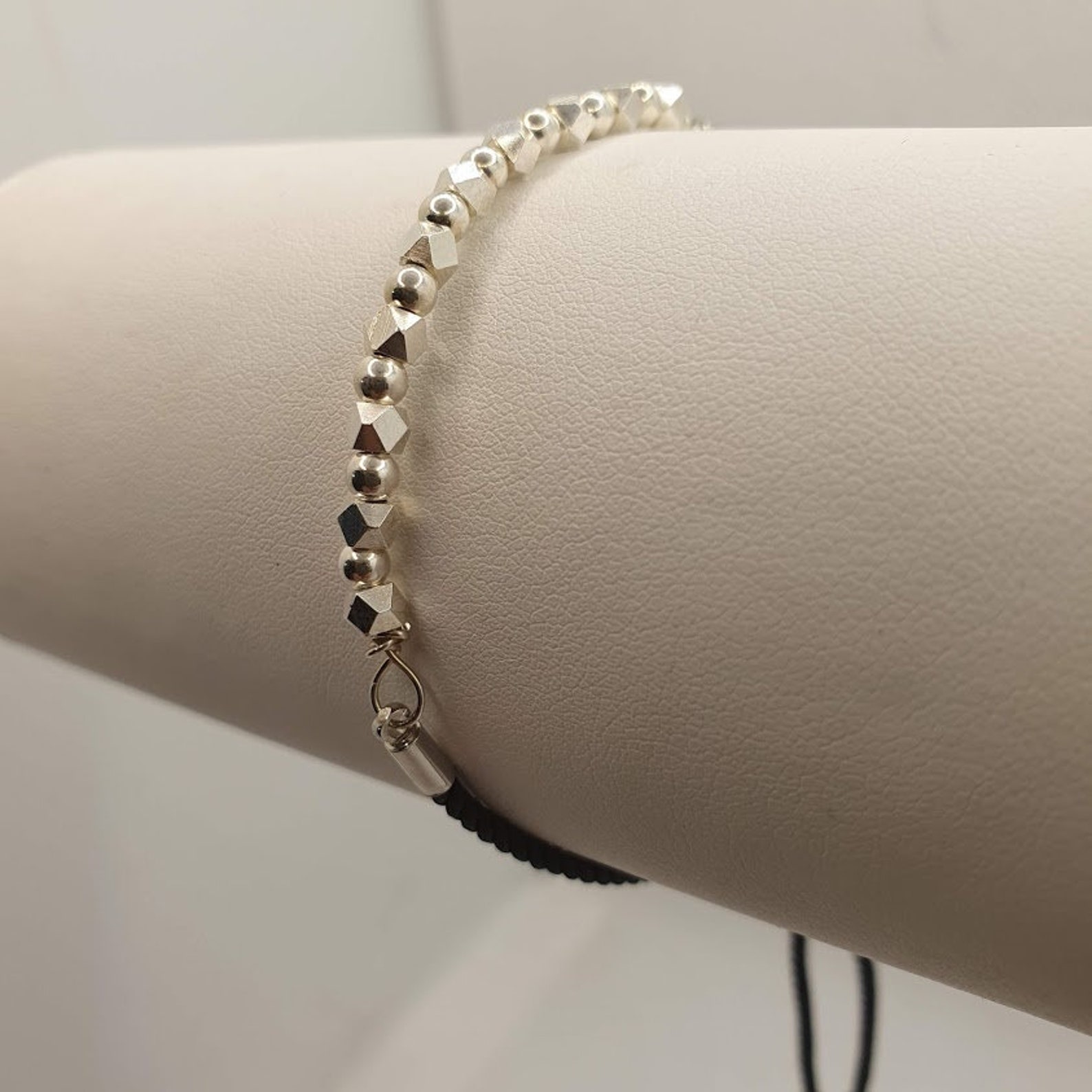 Silver beaded Cord Slider Bracelet Etsy