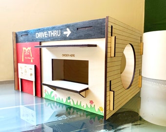 Hamster hideout/ Restaurant drive thru house/Hamster cage accessories/ mini pet house/hamster cage deco