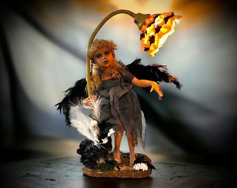 Meet Kendall 22" Doll Porcelain Raven Lamp Witchy Creepy Haunted Spirit Scary Spooky Possessed Positive Energy Oddity Gift Idea Vessel