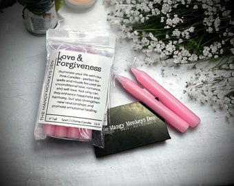 4 PK Love & Forgiveness Pink Candles 4" Chime Candles, Witch, Ritual Candle, Small Bulk Candles, Witchcraft Oddity Occult Magick