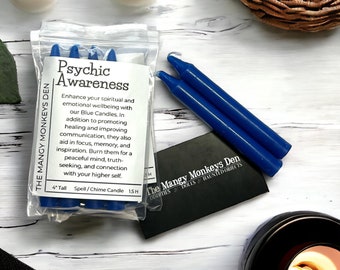 4 PK Psychic Awareness Candles 4" Chime Candles, Witch, Ritual Candle, Small Bulk Candles, Witchcraft Oddity Occult Magick