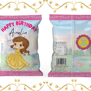 princess pink chipsbag diy, printable canva template party pink princess editable
