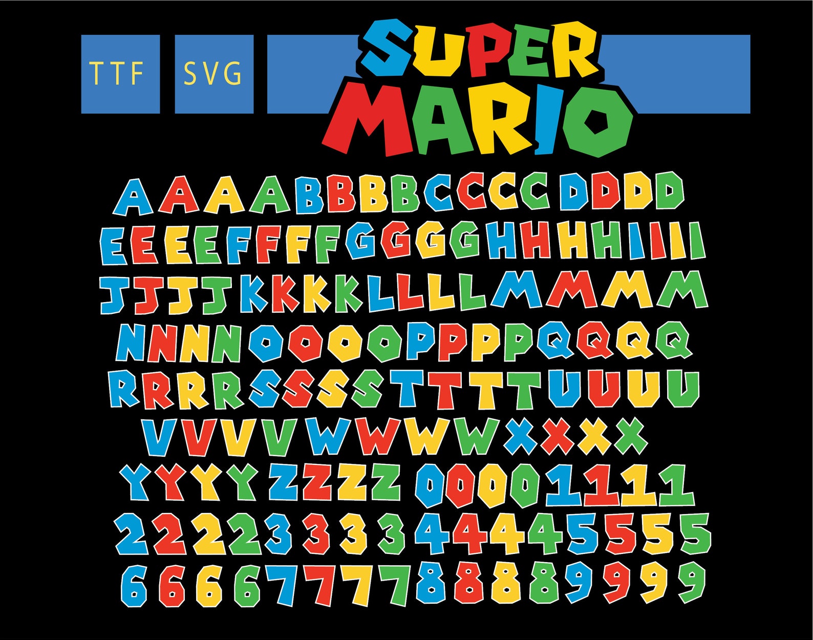 Super Mario Font Svg Cricut Clipart File Digital Alphabet Etsy