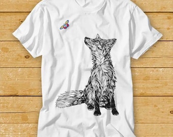 Fox Butterfly Cute Animals Love Pet Lover T Shirt Cult Movie Retro Vintage Music Top Tee 2394