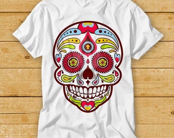 Sugar Skull T Shirt Parody Funny Fashion Art Design Style Watercolor Cool Gift Top Tee 2138