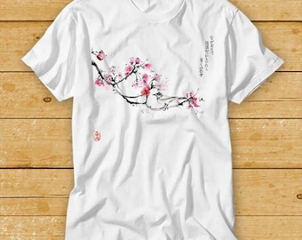 Bird on Sakura Oriental Kanji Zen Japanese T Shirt 1945