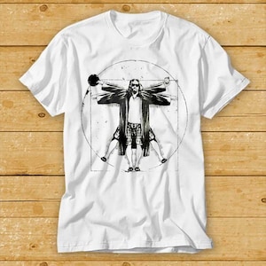 The Dude Big Lebowski Walter Da Vinci T-Shirt Funshirt Vitruvian Man Jesus Cult Movie Retro Vintage 2082