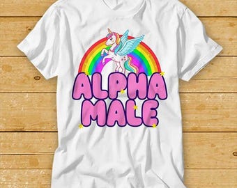 Alpha Male GAY Meme Pride Proud Unicorn Joke Prank Fathers Day T Shirt Cult Movie Retro Vintage Music Top Tee 2390
