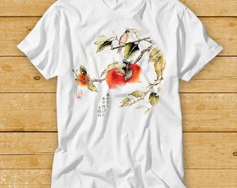 Sparrow Peach Asian Oriental Zen Art Japanese Botanical Bird Animal T Shirt 1943