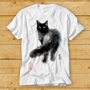 Black Cat Wet Watercolor Best Seller T Shirt Cult Movie Retro Vintage Top Tee 1967