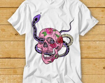 Neo Traditional Sugar Skull Snake T Shirt 1940